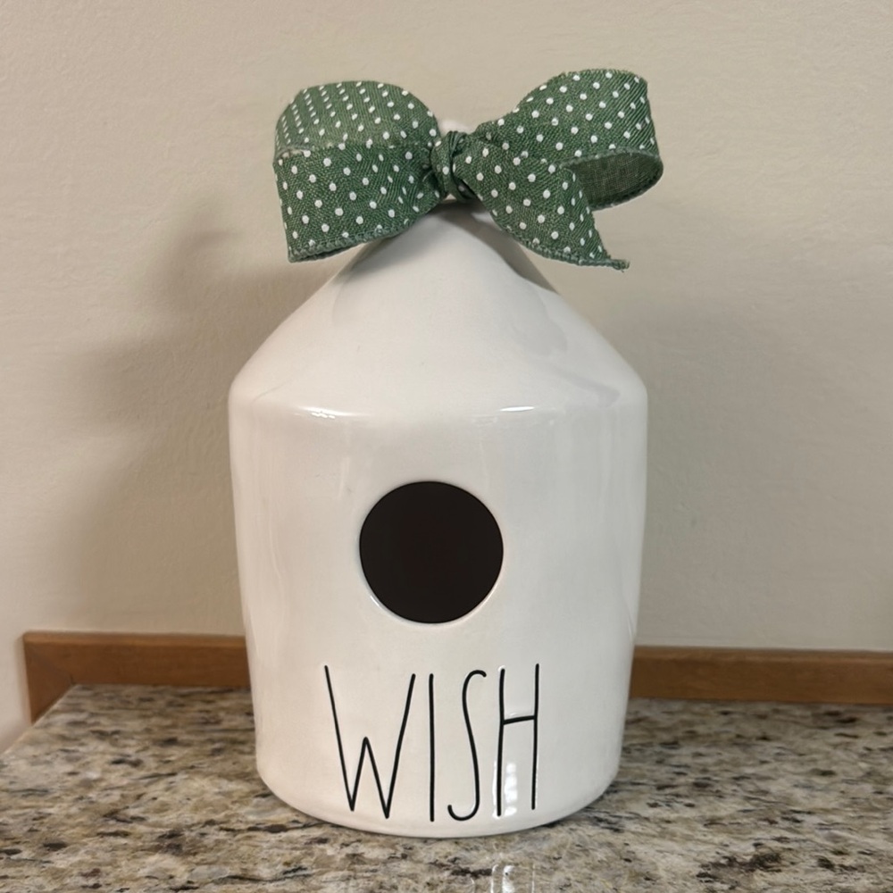 Rae Dunn Wish Birdhouse with Green Bow